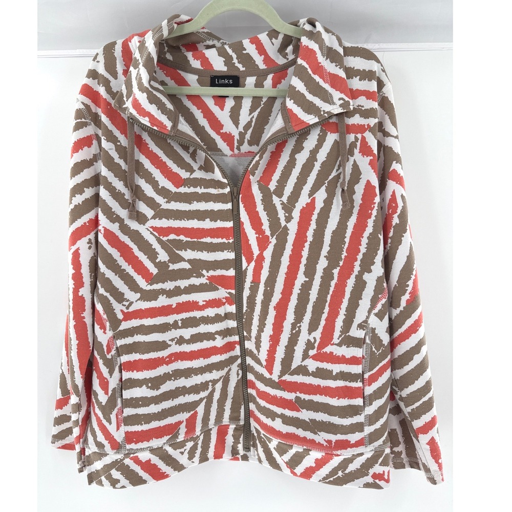 Links (Coral/Tan) Abstract Stripe Full Zip Hoodie Womens Medium